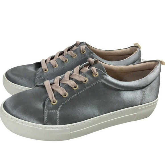 J/Slides NYC Gray Satin Platform Sneakers - Picture 2 of 6